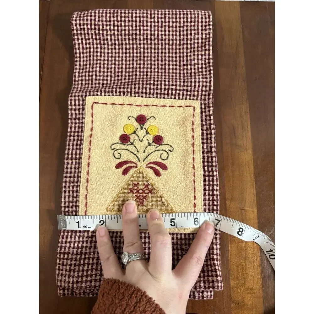 Floral Triangle Embroidered Tea Towel Decor Accent Biege Red Folksy Cottagecore